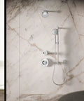 Purist Four Function Handshower With 1.75 GPM Flow Polished Chrome Full Coverage Pulsating Massage And Silk Spray in modern shower