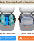 Grab And Go Insulated Breastmilk Cooler Bag Fits Four Nine Ounce Bottles Leakproof Travel Storage Keeps Milk Frosty On The Fly For Busy Moms Everywhere Today, showing four bottles and a lunch container.