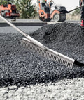 Heavy Duty Landscape Rake for Land and Water, 36 Inch Head Aluminum rake with 75 Inch Handle clearing asphalt on site