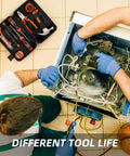 All In One 14 Piece Home And Auto Repair Tool Set With Hammer, Pliers, Screwdrivers, and Toolbox in use by technicians