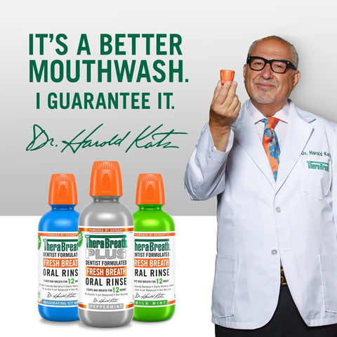 Dentist with Fresh Breath Mouthwash With OXYD8 And Zinc Gluconate To Knock Out Bad Breath, Peppermint Flavor bottles