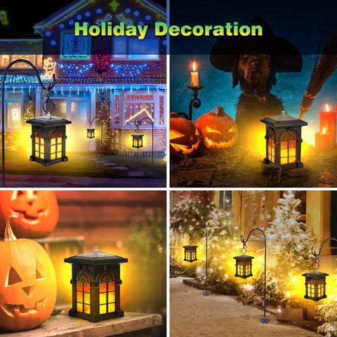 Solar Hanging Lantern With Flickering Flame, IP65 Waterproof Outdoor Garden Lights for patio and Christmas displays, 2 pack.