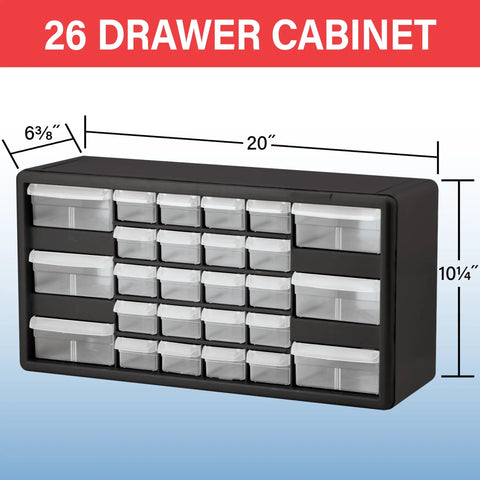 Heavy Duty 26-Drawer Plastic Cabinet For Garage Organization And Craft Storage Bead Brick Makeup And Toy Parts Organizer Junk-Drawer Friendly Multipurpose Drawer Cabinet For Home School Workshop 20in W x 6in D x 10in H Black