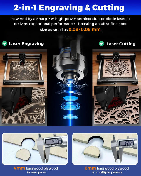 Swift Laser Engraver For Beginners, The Go-To 7000mW High Power Laser Cutter, Class 4 Safety, 300x300mm Working Area in action