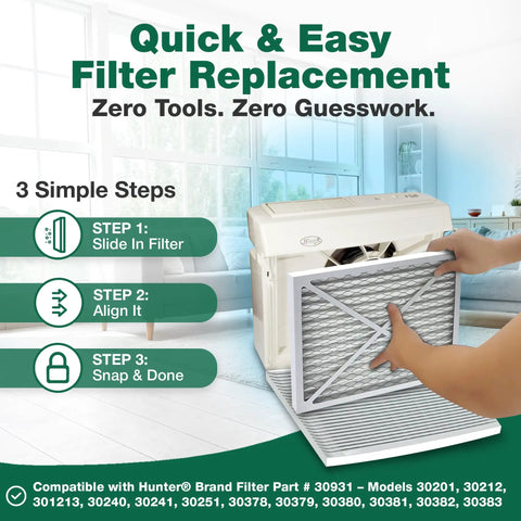 Two Pack Replacement Air Purifier Filters Compatible With Hunter Brand Part 30931 And Models 30201 30212 301213 30240 30241 30251