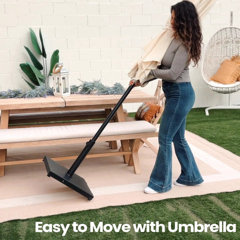 Heavy Duty 43Lb Concrete Patio Umbrella Base With Wheels Square Outdoor Stand For Market Umbrellas Black Finish Easy To Move