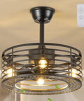 Dope Retro Cage Ceiling Fan With Lights And Remote, 20 Inch Low Profile Industrial Ceiling Fan With 8 ABS Blades, Black Iron Finish