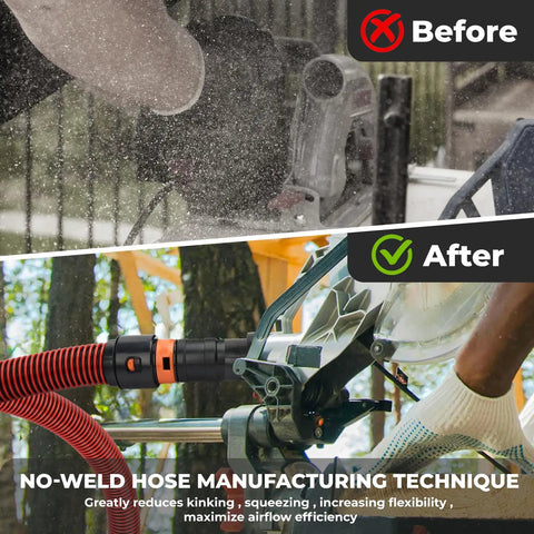 10 Ft Shop Vac Hose With 6 Adapters, Fits 1-1/4 Inch Vacuum Hose, demonstrated in before and after no-weld technique