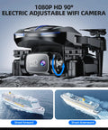 Close-up of Beginner Friendly Foldable Camera Drone With 1080P Video, showing 90° adjustable WiFi camera with ship views.