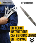 Person in blue coveralls holding wrenches, alongside Lower Spray Arm WPW10491331 For Whirlpool Amana Maytag Dishwashers Replacement Part Replaces AP6022259 PS11755592 WPW10320512 WDT730PAHZ0 WDT720PADM1 WDT780SAEM1 No Fuss Install Durable Cleaning And Rinse Performance image