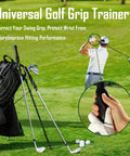 Pro Grade Grip Training Aid For Golfers That Keeps Your Hands In Place, golf clubs, and golf bag by green field