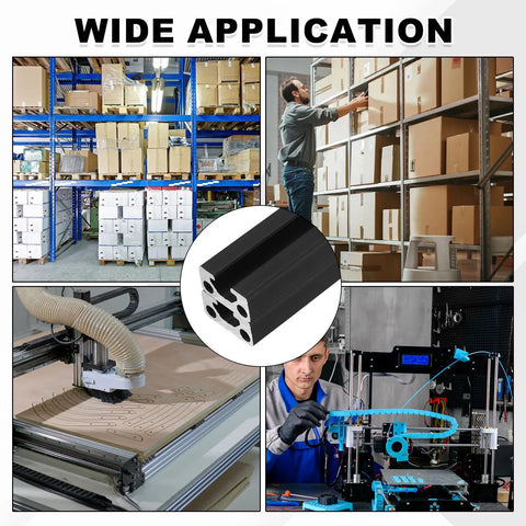 Two Pack 350mm 1020 Aluminum Extrusion Profile European Standard Anodized Linear Rail For 3D Printers CNC Machines Black showing warehouse and CNC use