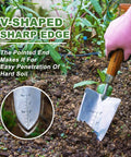 Garden Trowel With Serrated Edge And Four Inch Depth Marks, Stainless Steel Blade With Comfortable Wood Handle, V Shaped Sharp Edge For Planting And Weeding, Built For No Fuss Weeding