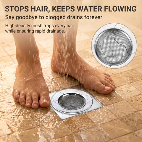 Two Pack Stainless Steel Hair Catchers for 1.50 Inch Drains in shower; keeps hair out, prevents clogs, under water flow.