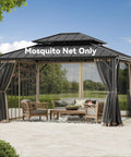 Universal 4 Panel Gazebo Mosquito Netting Replacement With Double Zipper Mesh Sidewalls 12x14 Ft installed on patio