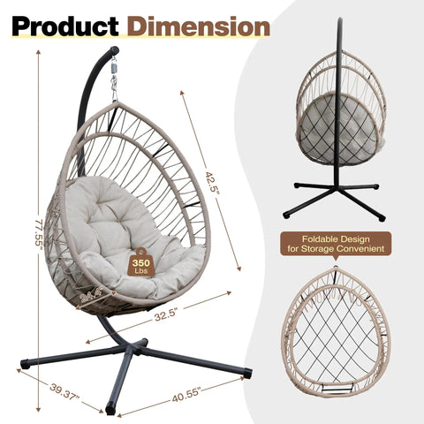 Hanging Egg Chair With Stand Foldable Hammock Swing Chair Built For All Weather Use With Core Spun Polyester Rope 350 Lb Capacity