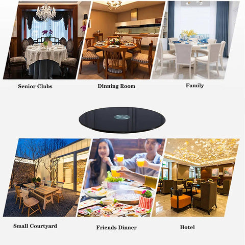 Ultra Large Tempered Glass Lazy Susan Turntable for dining tables in varied settings - home, restaurants, and gatherings.