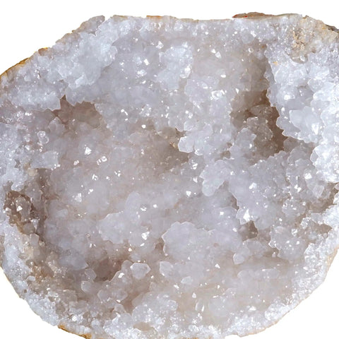 Close-up of a hollow Moroccan geode showing interior crystals, part of a Break Your Own Moroccan Geodes With Crystals Inside A Hands On Fun Science Kit For Kids Includes 25 Medium 1 To 1.5 Inch Geodes 90 Percent Hollow Easy To Crack Open Educational Info And Instructions Plus Party Favors And Prizes