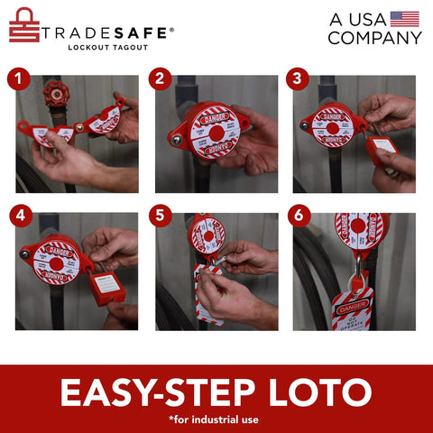 Gate Valve Lockout Kit Two Pack Valve Lockout Device installation steps for industrial use, showing OSHA compliant lockout tagout process.