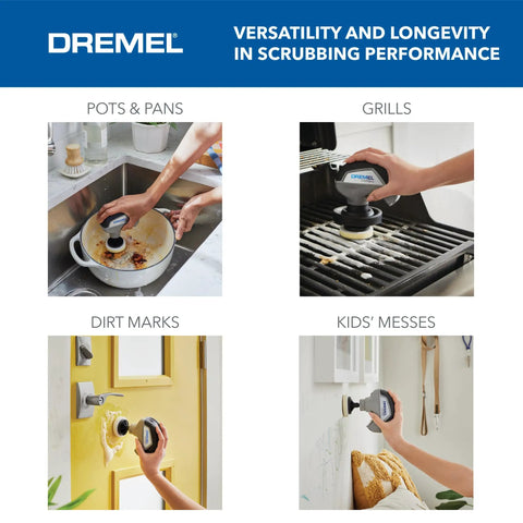 Versa Power Scrubber Grout Brush And Shower Cleaning Tool used to clean pots, pans, grills, doors, and walls.