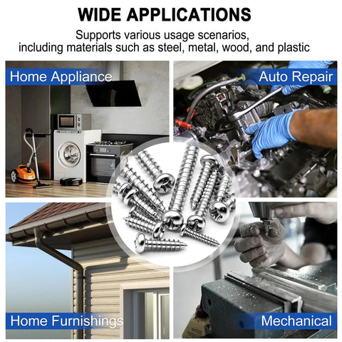Self Tapping Wood Screws Set 685Pcs M2 M3 M4 Phillips Pan Head Assortment Kit 14 Sizes For DIY Plastic Wood Soft Metal And Sheet Metal Cross Recessed Drive Carbon Steel With Black Zinc Finish Built Tough And Rust Resistant. wide applications for home appliances, auto repair, and furnishings