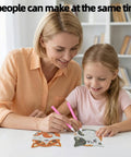 Six Cat Diamond Painting Coaster Kit Set With Double Tools For Adults And Kids DIY Diamond Art Crafts being used by two people.