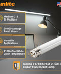 2 Foot T8 Fluorescent Lamp 17W 1450 Lumens Cool White 4100K G13 Bi Pin Base RoHS Compliant 30 Pack fixture and packaging