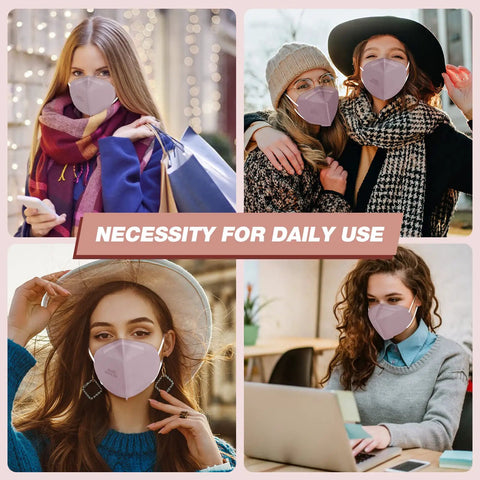 People wearing Pink KN95 Face Masks For Men And Women 5 Layer Disposable Respirator With Breathable Comfort 95 Percent Filter Efficiency