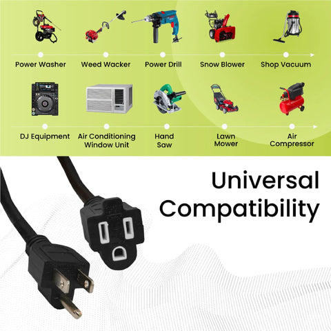 100 Ft Outdoor Extension Cord 14/3 SJTW Black Contractor Grade Weather Resistant Durable Not For EV Chargers Heavy Duty