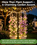 Space Saving Garden Obelisk Trellis For Climbing Plants Outdoor And Indoor Use, Rustproof Metal Plant Support adorned with lights