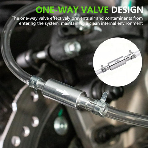 Close-up of one-way check valve in Pro Grade Brake Bleeder Kit for Hydraulic Disc and Clutch Systems 2 Pack With 100ml Syringes 50cm Hoses