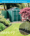 12 Inch Galvanized Garden Landscape Staples Heavy Duty 11 Gauge Ground Stakes For Hoses Cords Fences And Lawn Fabric Pins Great For Outdoor Decoration And Security Rust Resistant Packs Of 20 50 100 Or 200 used in a garden setting.