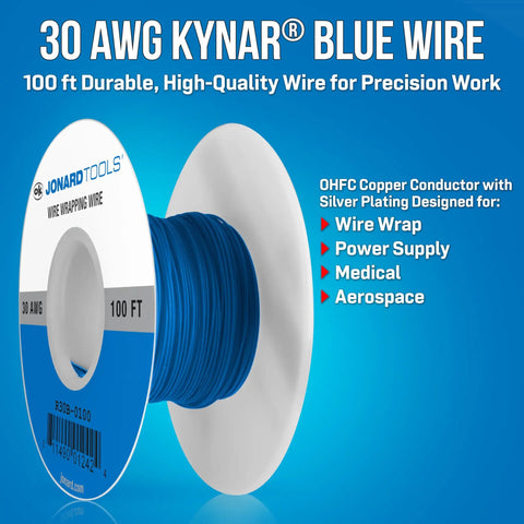 Blue Insulated Kynar Copper Wire Roll 30 AWG 100 Ft For Wire Wrapping Prototyping Power Supply Medical And Aerospace Projects