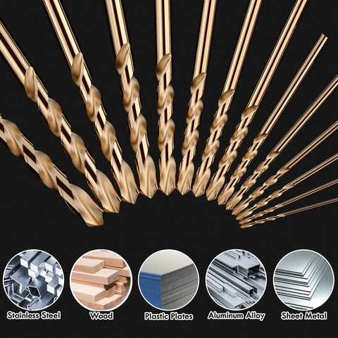 Three Eighths Inch Cobalt Drill Bit Set Five Pack M35 High Speed Steel Jobber Length For Hardened Metal Stainless Steel Cast Iron