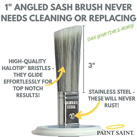 1-inch angled sash brush with high-quality HaloTip bristles and stainless steel ferrule, part of the Airtight Touch Up Paint Container With Built In Brush And HaloTip Premium Brush For Mess Free Storage And Quick Touch Ups Ideal For Homeowners DIY Pros And Property Managers Pack Of 3.