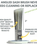 Airtight Touch Up Paint Container With Built In Brush Mess Free Storage, showing 1-inch angled sash brush, stainless steel.
