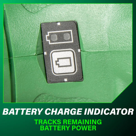 Battery charge indicator on Cordless 18V 4-1/2 Inch Angle Grinder Kit with Slide Switch Boss Torque Soft Grip Handle.