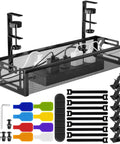 No Drill Under Desk Cable Tray With Clamp Mount Fifteen Point Seven Inch Cord Organizer showing cables and accessories