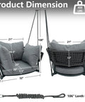 Front and side view of Single Seater Porch Swing Chair With 106 Inch Adjustable Rope For Height Boho Macrame Hanging Hammock Chair.