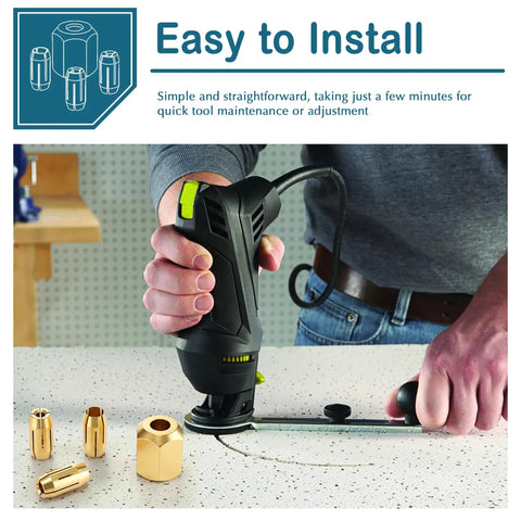 Pro Grade Replacement Collet And Nut Kit For Spiral Saws And Drywall Cut Out Tools With CN1 Fit, shown with use