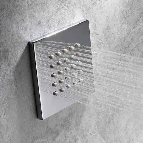 Top Tier Led Thermostatic Shower System With 60X80Cm Shower Panel Rainfall Waterfall And Mist Functions smooth body jets flowing water.