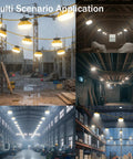 Heavy Duty 120Ft LED Construction String Lights With 12 Waterproof Bulbs in various indoor and outdoor settings