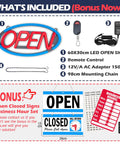 LED Open Sign For Business With Remote Control, Bright 24x12 Inch Window Sign For Restaurants Bars Retail Shops Salons And Storefronts, Blue And Red LED Neon Look, 12V Power Supply; components and bonus included.