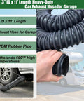 3-Inch Inner Diameter 11-Foot Heavy Duty Car Exhaust Hose With Two Clamps For Garage Or Auto Shop EPDM Rubber 600F Heat Resistant