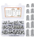 Durable Wood Threaded Inserts With Hex Socket Bolts And T Bar Wrench Slick Flanged Body Fo Sho Rock Solid Setup High Grade Steel Hardware For Easy Diy Projects And Foolproof Fastening Every Time in a storage kit.