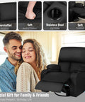 Rocking Recliner Chair With Massage And Heat, 360 Degree Swivel Faux Leather Lounge Chair beside couple in living room