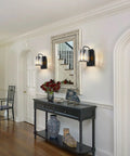 Black Crystal Wall Sconce Light Sleek Modern Indoor Wall Lighting For Living Room Hallway Bedroom Bathroom Stairway 10 Inch Single Sconce With Crystal Sparkle And Sturdy Metal Base mounted on hallway wall.