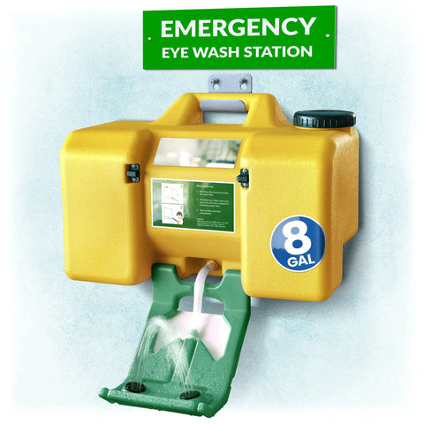8 Gallon Portable Eye Wash Station With Wall Mount OSHA Compliant Emergency Eyewash With Mirror And Dual Spray Nozzles