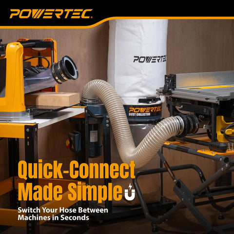 Magnetic Dust Collection Fittings Kit For Four Inch And Two And A Half Inch Quick Connect Hose To Woodworking Machines setup