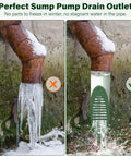 Comparison of a rusted downspout with ice and one using Green 4 Inch Angled Yard Drain Grate For Sump Pump Discharge And Downspout Extensions